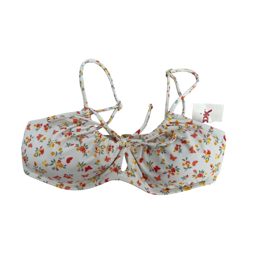 Hollister XS Floral Butterfly Bikini Top White Red Orange Underwire Padded